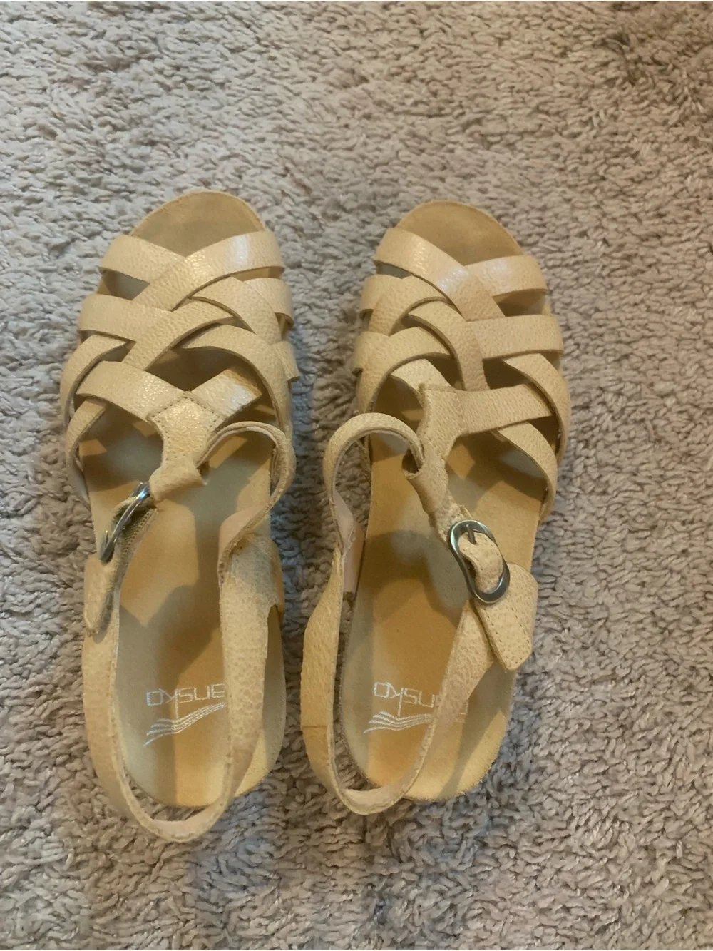 Dansko Tinley Milled Burnished Woven Slingback Sandals Beige Tan